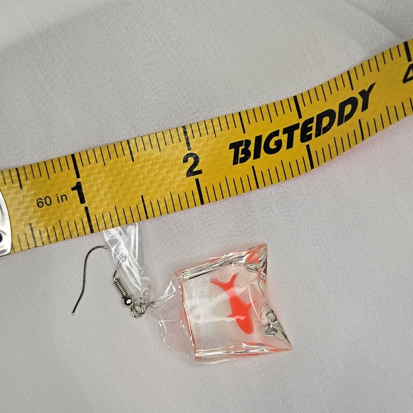 UNIQUE Orange Fish in Bag Earrings - Picture 3 of 3